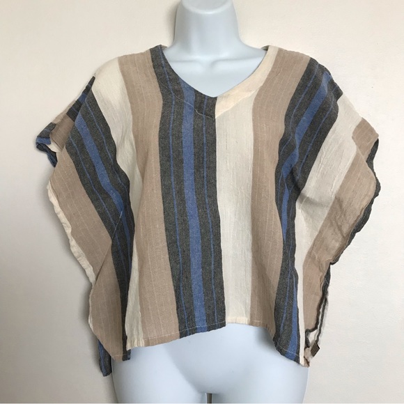 Zig Zag Asian Collection Striped Poncho Top Cotton Made in Nepal Boxy Lagenlook - Picture 1 of 9